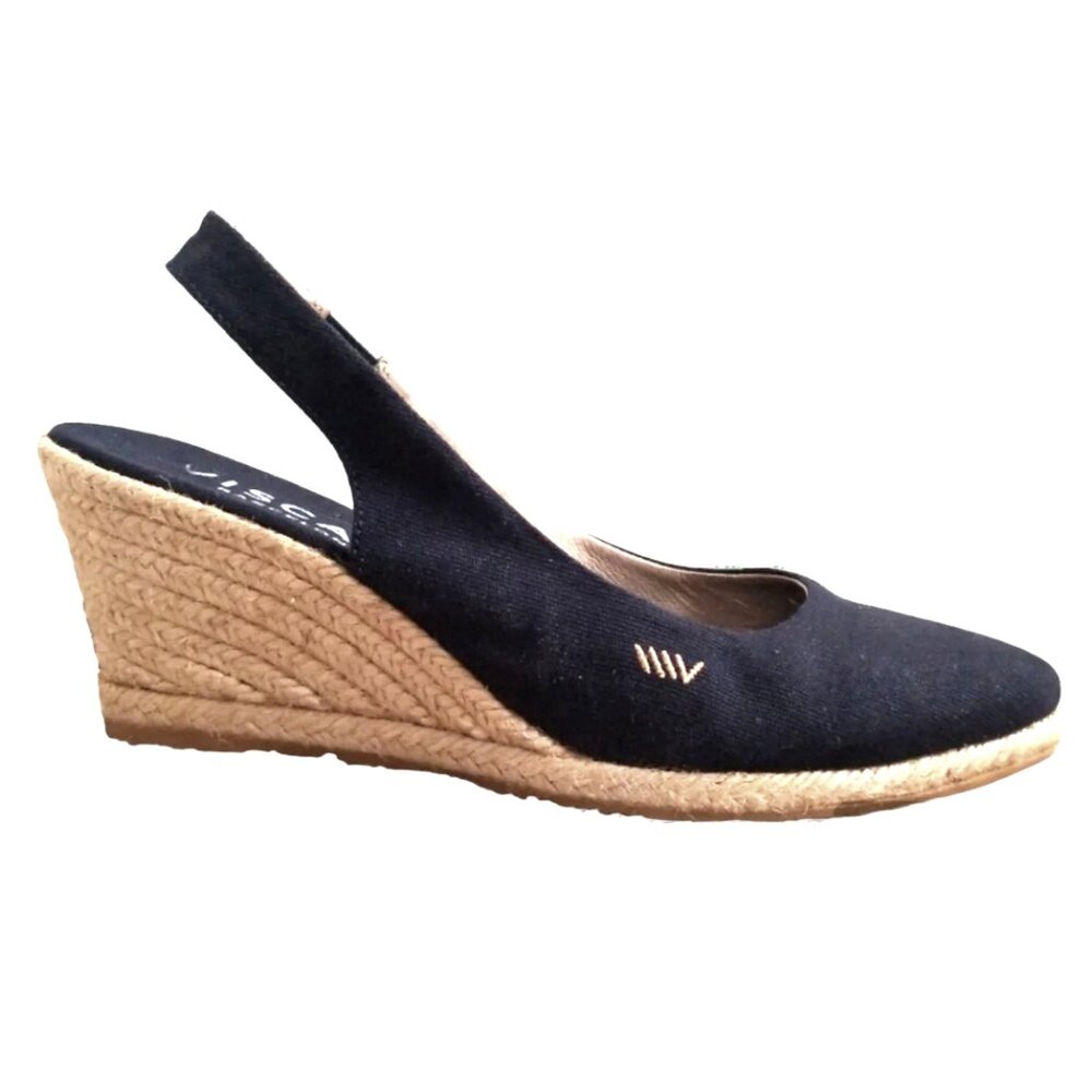 Navy Espadrille Wedge Slingback Shoes - Picture 7 of 9